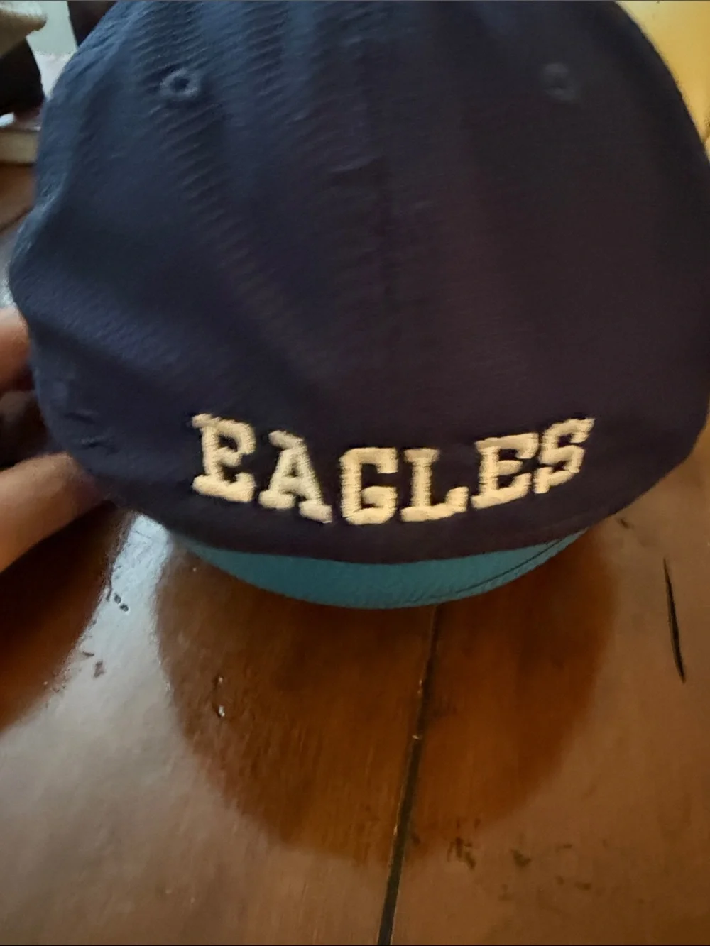 Men's Navy Blue Baseball-Style Swim Cap with Red and White Eagle Logo